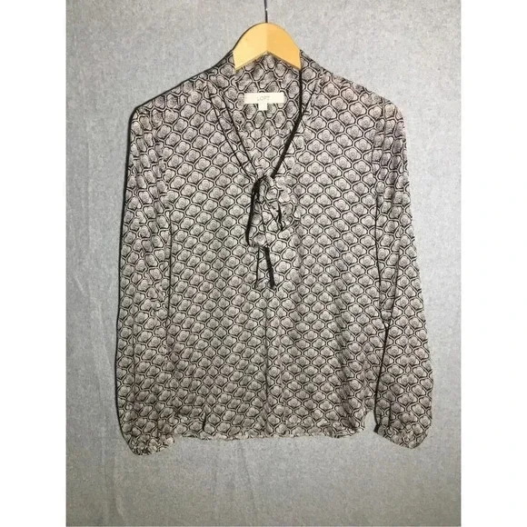 Womens Loft Blouse Flowy Sheer Tie Front Business Work Date Night Career - Picture 1 of 5